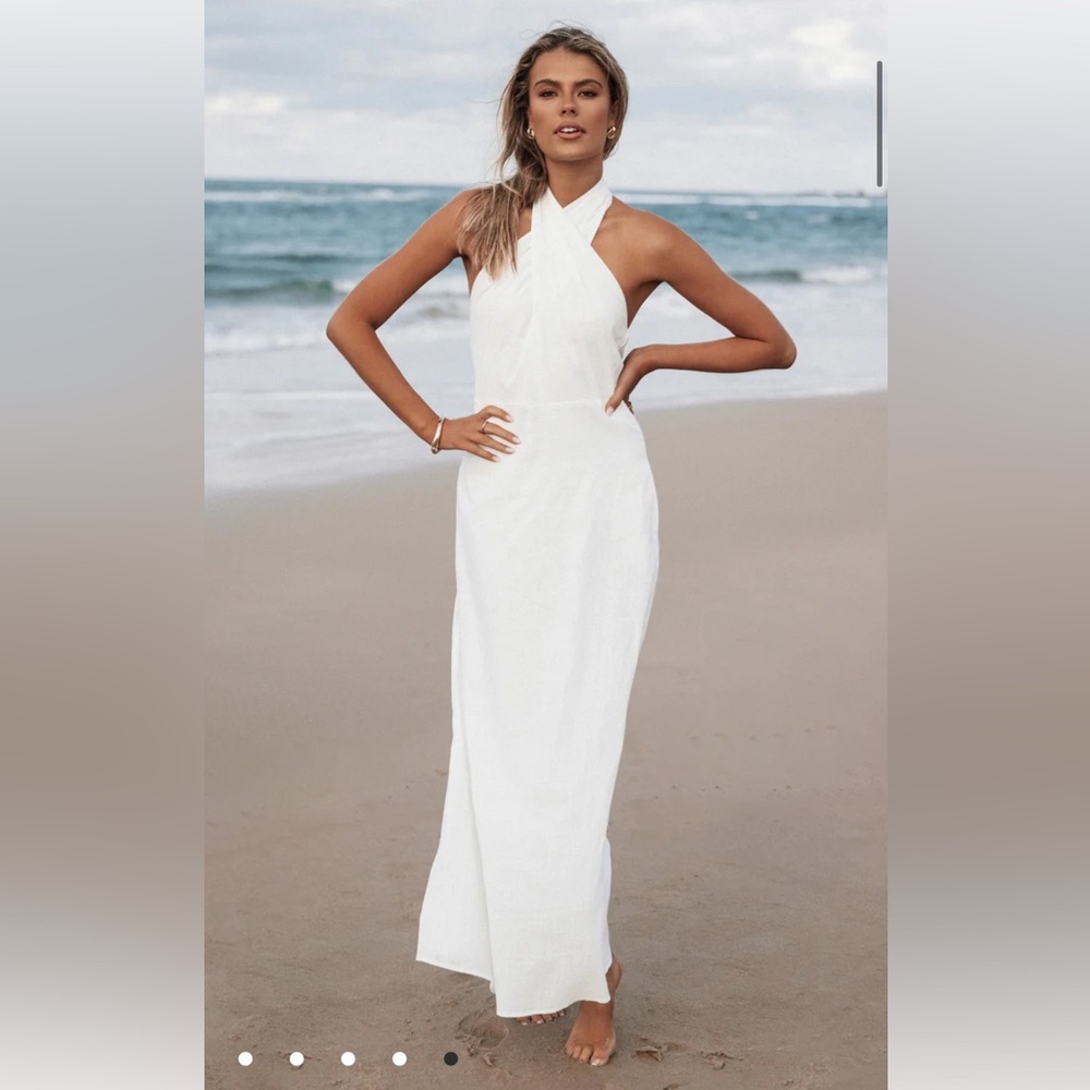 Petal & Pup Betsy White Linen Halter Maxi Dress